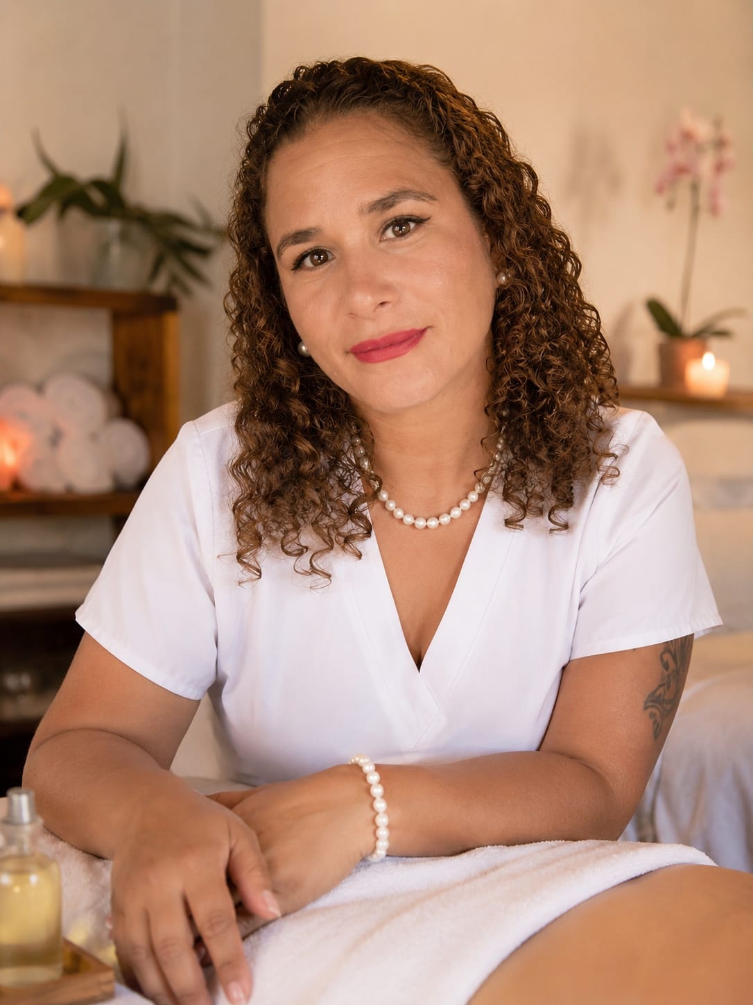 A woman enjoying a peaceful outdoor spa moment